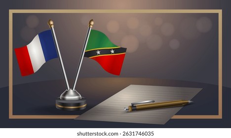 Small national flag of France and ST. Kitts Nevis flag Relation, Template banner vector Illustration