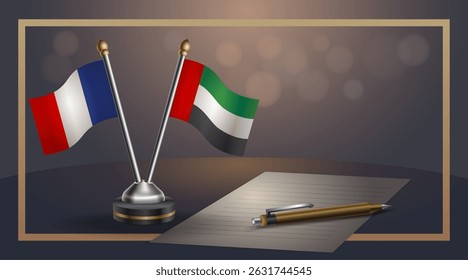 Small national flag of France and United Arab Emirates flag Relation, Template banner vector Illustration