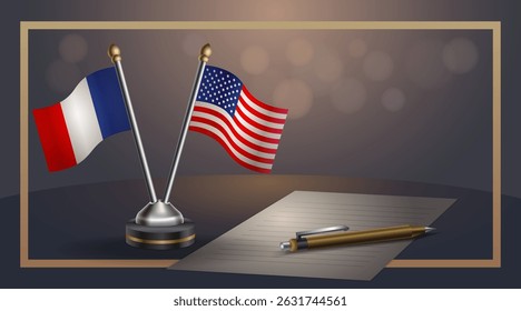 Small national flag of France and United States flag Relation, Template banner vector Illustration