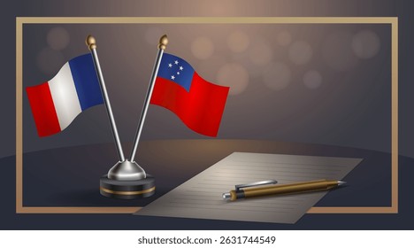 Small national flag of France and Western Samoa flag Relation, Template banner vector Illustration