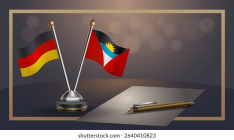 Small national flag of Germany and  Antigua and Barbuda flag Relation, Template banner vector Illustration