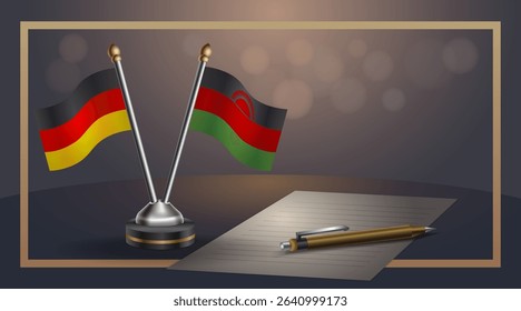 Small national flag of Germany and Malawi flag Relation, Template banner vector Illustration