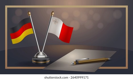 Small national flag of Germany and Malta flag Relation, Template banner vector Illustration