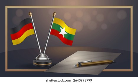 Small national flag of Germany and Myanmar flag Relation, Template banner vector Illustration