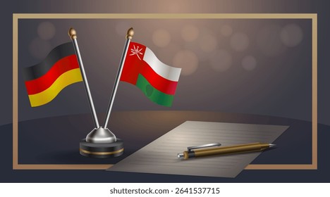Small national flag of Germany and Oman flag Relation, Template banner vector Illustration