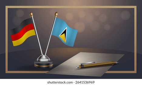 Small national flag of Germany and ST. Lucia flag Relation, Template banner vector Illustration