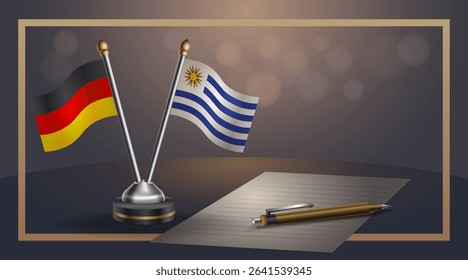Small national flag of Germany and Uruguay flag Relation, Template banner vector Illustration