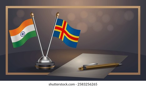 Small national flag of India and Aland Islands flag Relation, Template banner vector  Illustration