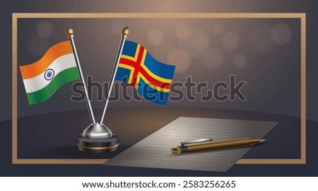 Small national flag of India and Aland Islands flag Relation, Template banner vector  Illustration