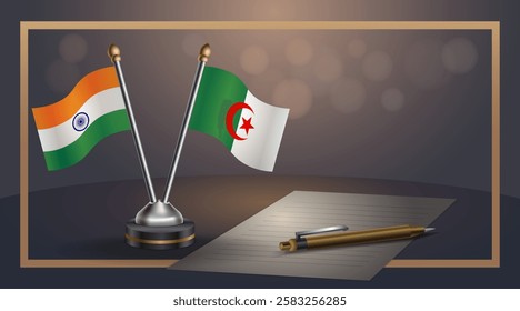 Small national flag of India and Algeria flag Relation, Template banner vector  Illustration