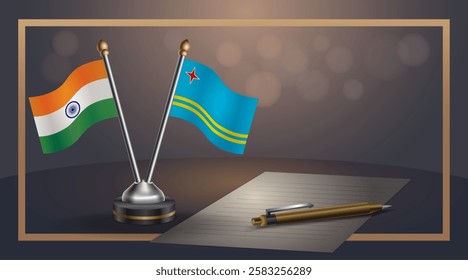 Small national flag of India and Aruba flag Relation, Template banner vector  Illustration