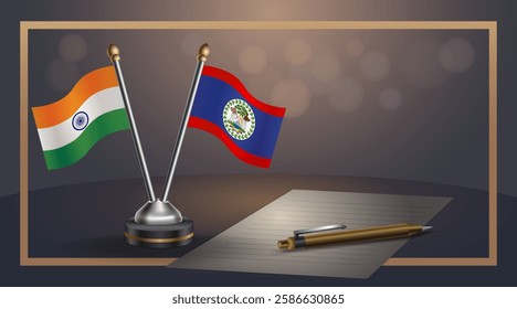 Small national flag of India and Belize flag Relation, Template banner vector  Illustration