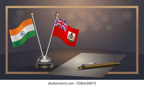 Small national flag of India and Bermuda flag Relation, Template banner vector  Illustration