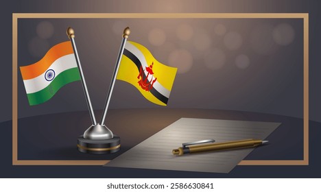 Small national flag of India and Brunei flag Relation, Template banner vector  Illustration