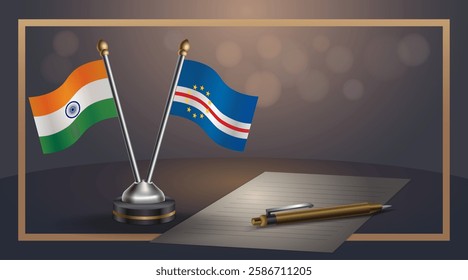 
Small national flag of India and Cape Verde flag Relation, Template banner vector  Illustration