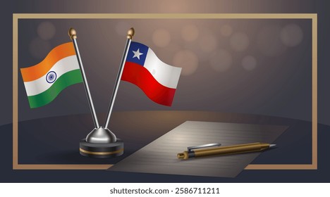 
Small national flag of India and Chile flag Relation, Template banner vector  Illustration