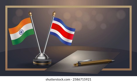 Small national flag of India and  flag Costa RicaRelation, Template banner vector  Illustration