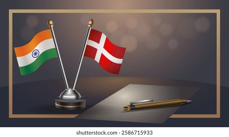 Small national flag of India and Denmark flag Relation, Template banner vector  Illustration