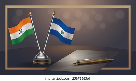 Small national flag of India and El Salvador flag Relation, Template banner vector  Illustration