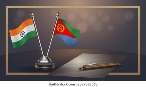 Small national flag of India and Eritrea flag Relation, Template banner vector  Illustration