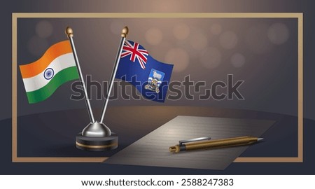 Small national flag of India and Falkland Islands flag Relation, Template banner vector  Illustration