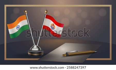 Small national flag of India and French Polynesia flag Relation, Template banner vector  Illustration