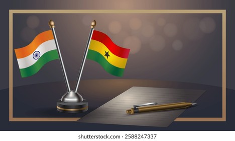 Small national flag of India and Ghana flag Relation, Template banner vector  Illustration