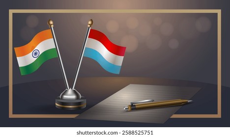 Small national flag of India and Luxembourg flag Relation, Template banner vector  Illustration