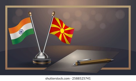 Small national flag of India and Macedonia flag Relation, Template banner vector  Illustration