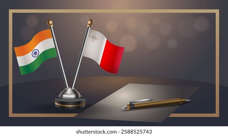 Small national flag of India and Malta flag Relation, Template banner vector  Illustration