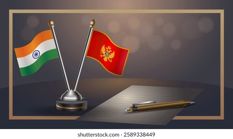 Small national flag of India and Montenegro flag Relation, Template banner vector  Illustration