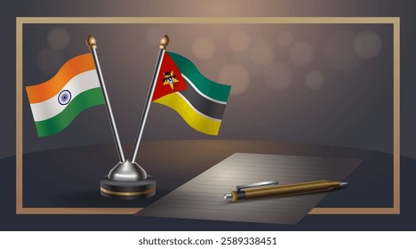 Small national flag of India and Mozambique flag Relation, Template banner vector  Illustration