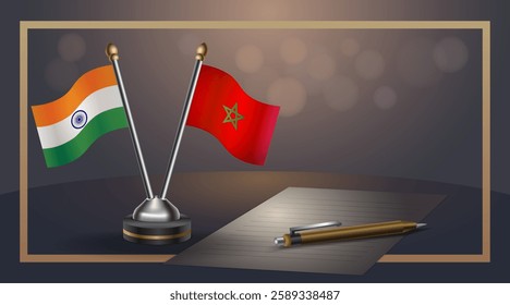 Small national flag of India and Mozambique flag Relation, Template banner vector  Illustration