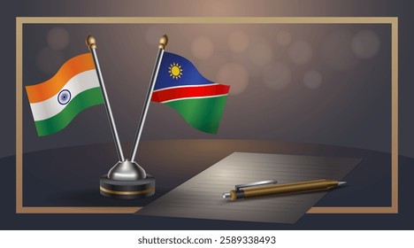 Small national flag of India and Namibia flag Relation, Template banner vector  Illustration