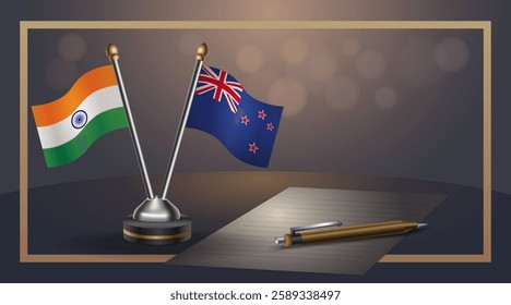 Small national flag of India and New Zealand flag Relation, Template banner vector  Illustration