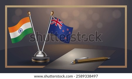 Small national flag of India and New Zealand flag Relation, Template banner vector  Illustration