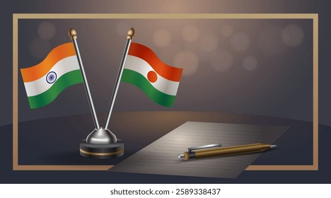Small national flag of India and Niger flag Relation, Template banner vector  Illustration