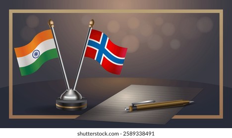 Small national flag of India and Norway flag Relation, Template banner vector  Illustration