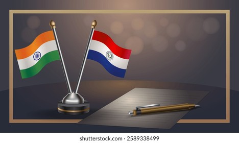 Small national flag of India and Paraguay flag Relation, Template banner vector  Illustration