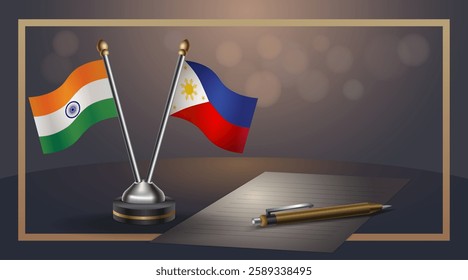 Small national flag of India and Philippines flag Relation, Template banner vector  Illustration