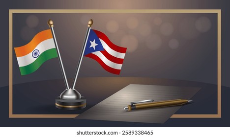 Small national flag of India and Puerto Rico flag Relation, Template banner vector  Illustration