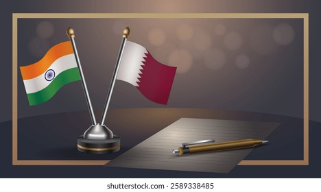 Small national flag of India and Qatar flag Relation, Template banner vector  Illustration