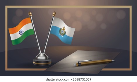 Small national flag of India and San Marino flag Relation, Template banner vector  Illustration