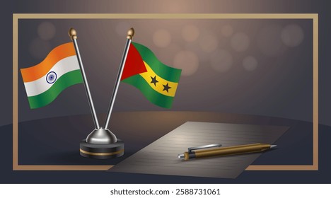 Small national flag of India and Sao Tome and Principe flag Relation, Template banner vector  Illustration