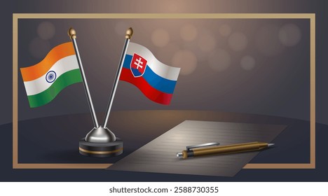 Small national flag of India and Slovakia flag Relation, Template banner vector  Illustration