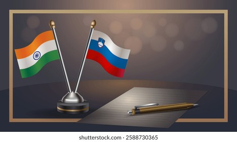 Small national flag of India and Slovenia flag Relation, Template banner vector  Illustration