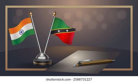 Small national flag of India and ST. Kitts Nevis flag Relation, Template banner vector  Illustration