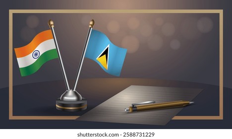 Small national flag of India and ST. Lucia flag Relation, Template banner vector  Illustration