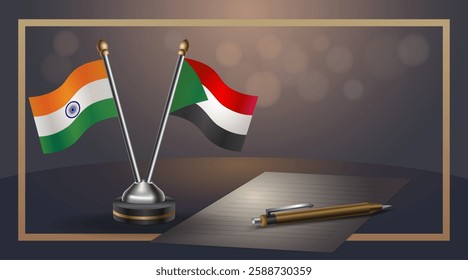 Small national flag of India and Sudan flag Relation, Template banner vector  Illustration