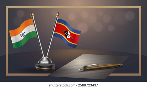 Small national flag of India and Swaziland flag Relation, Template banner vector  Illustration